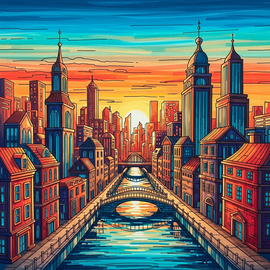 Городской пейзаж маркерами